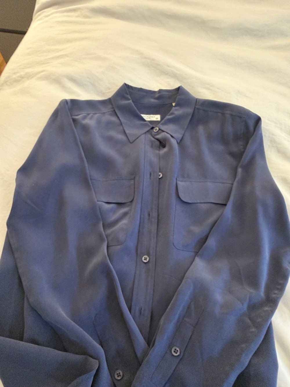 Equipment Navy Blue Silk Button-Up Blouse